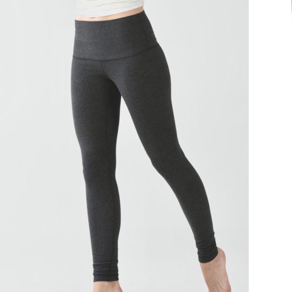 LULULEMON Wunder Under Roll Down Practice Cotton Leggings in Heathered Black